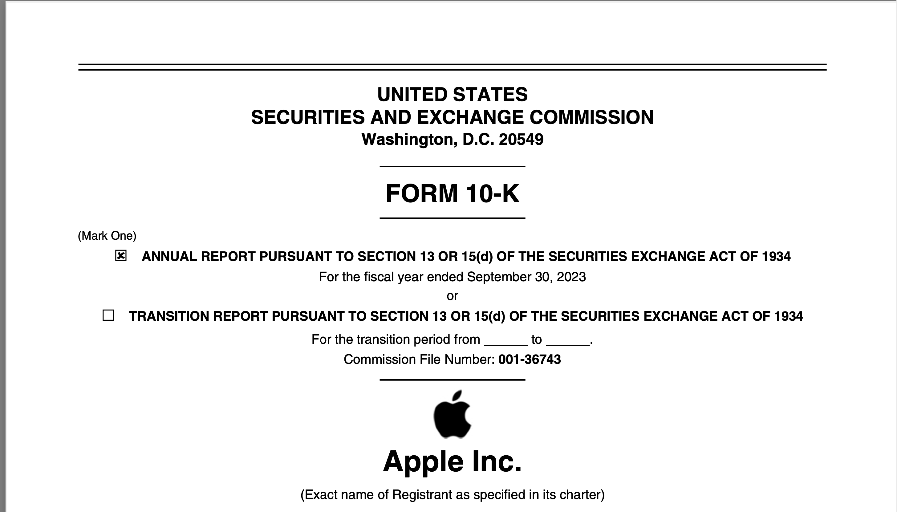 Portada de un Informe Anual de Apple, Inc. 